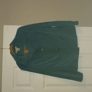 Womens Corduroy Blazer L Green Teal Vintage